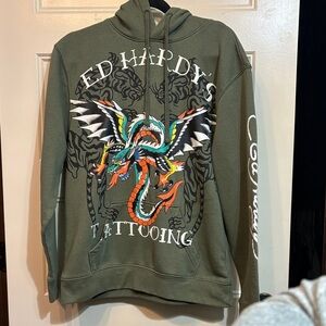 Ed Hardy Olive Dragon Graphic Sweater
